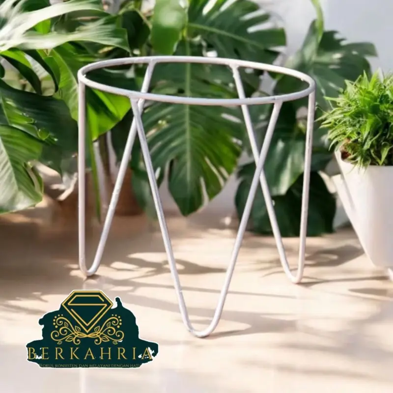 Tempat Tanaman Bahan Besi Bulat Diameter 21cm Tinggi 28cm Standing Pot Bunga Minimalis Rak Cocok untuk Ruangan Terbatas