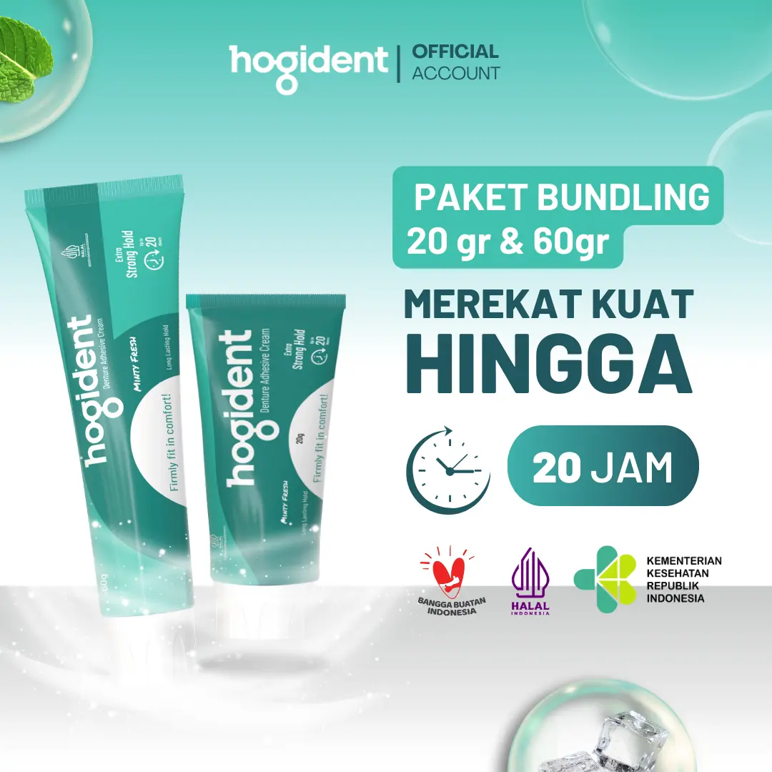 Mix Hogident Perekat Gigi Palsu Tahan hingga 20 jam - 60gram & 20gr, Perawatan Mulut
