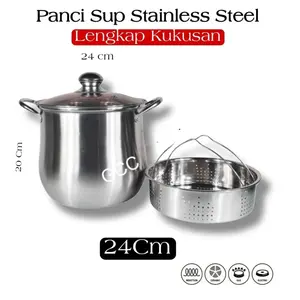 WS1 Panci Labu Steamer High Pot Steam Stainless Steel Tutup Kaca 22cm Dan 24cm  Induksi
