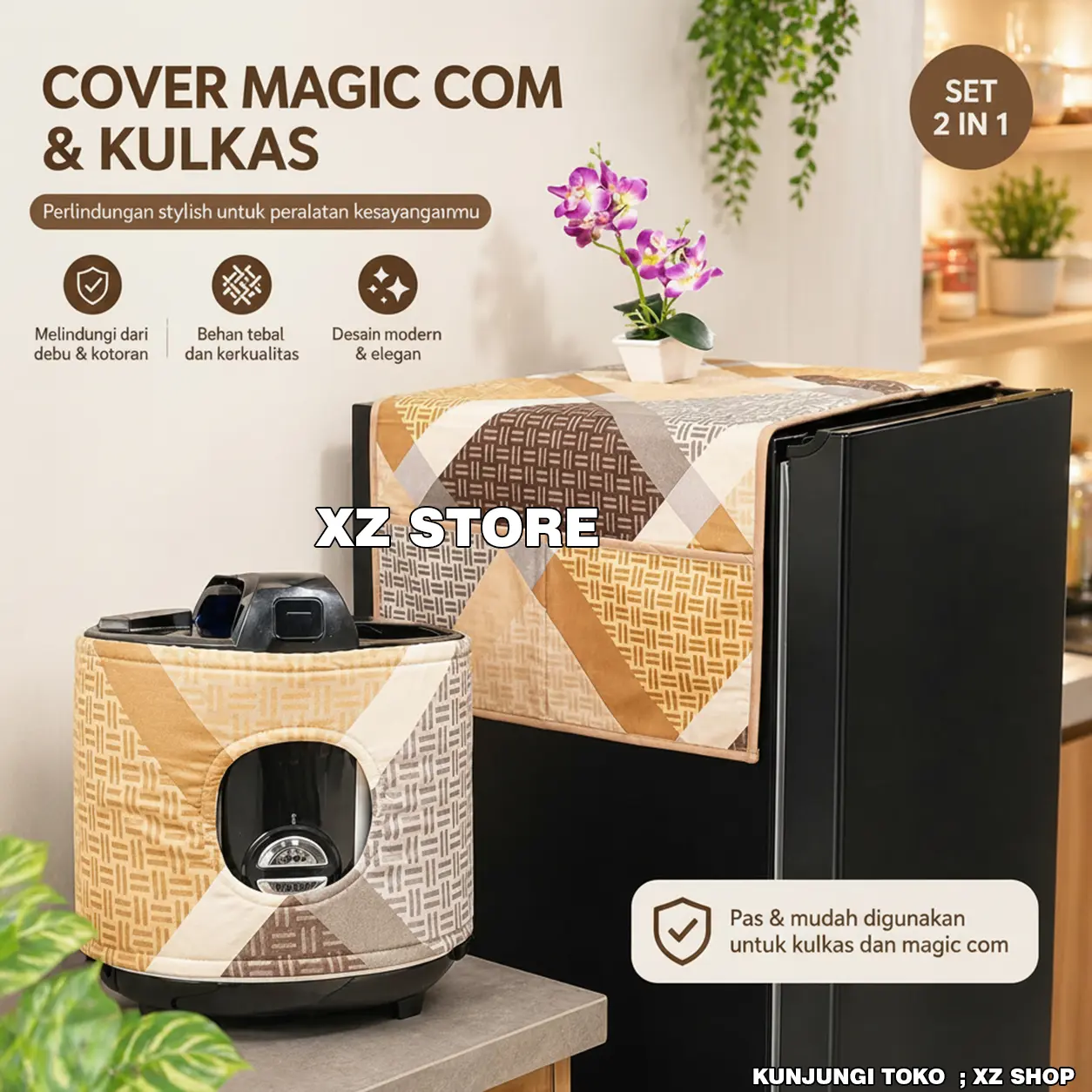 XZ STORE Sarung Magicom & Kulkas Klasik Bahan Katun Busa 3mm Perlindungan Sempurna untuk Peralatan Rumah Tangga