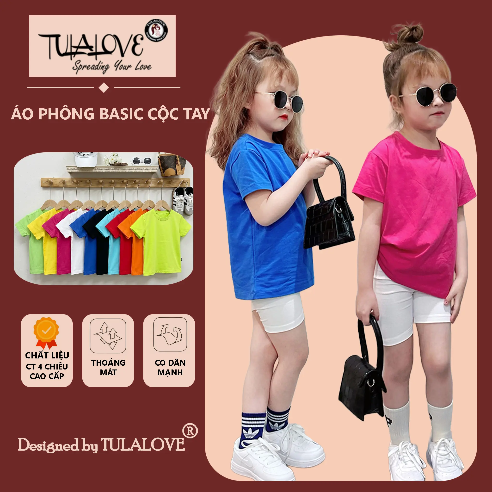 Áo Thun Bé Trai Bé Gái Kiểu Dáng Basic Vải Cotton 4 Chiều Chất Lượng Cao, Áo Thun Cộc Tay Cho Bé Tulalove