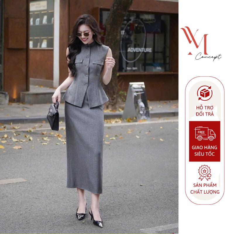  YM Concept Set Vest Nữ Không Tay Form Ôm Kèm Chân Váy Dài Sang Trọng Thanh Lịch Phù Hợp Đi Làm Và Dự Tiệc D1449 