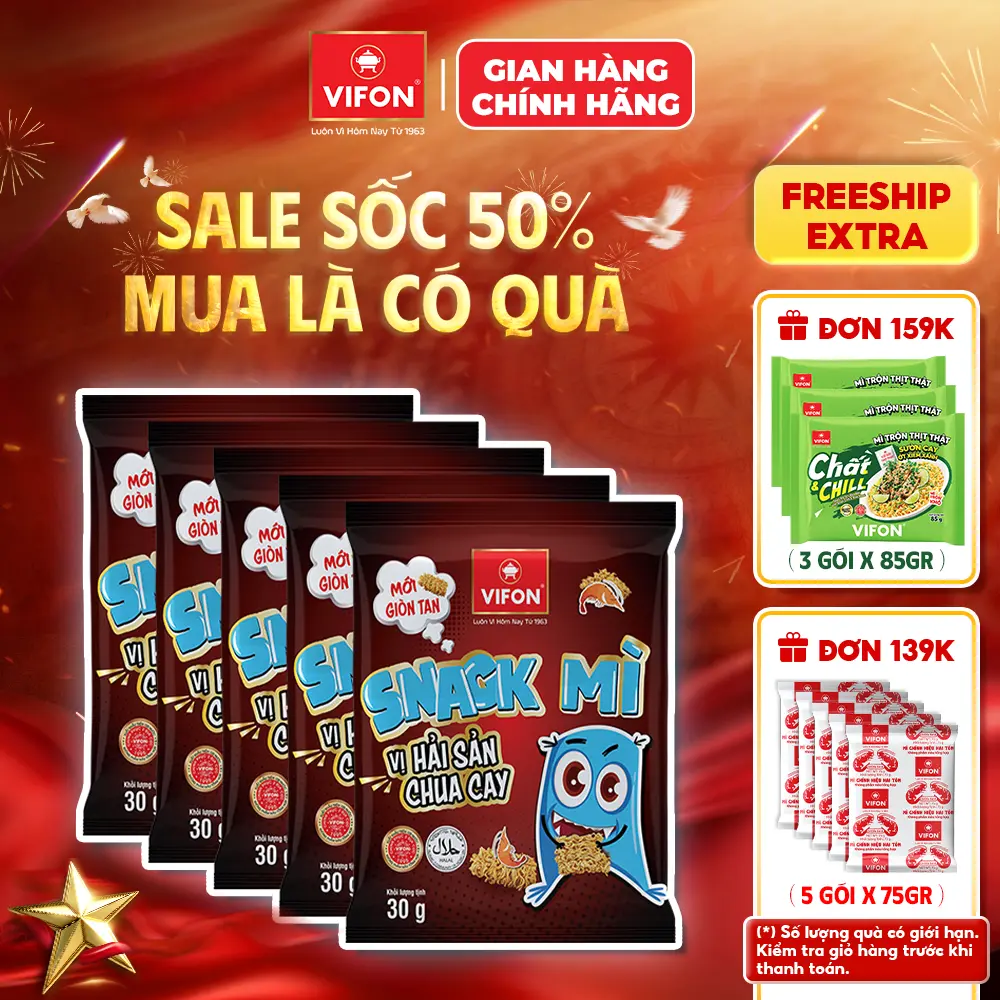 [VOUCHER HOT 10%] Set 5/ Set 10 Gói Ăn Vặt Snack Mì Hải Sản/ Bò Nướng/ Phô Mai VIFON 30gr/ Gói Cay Food