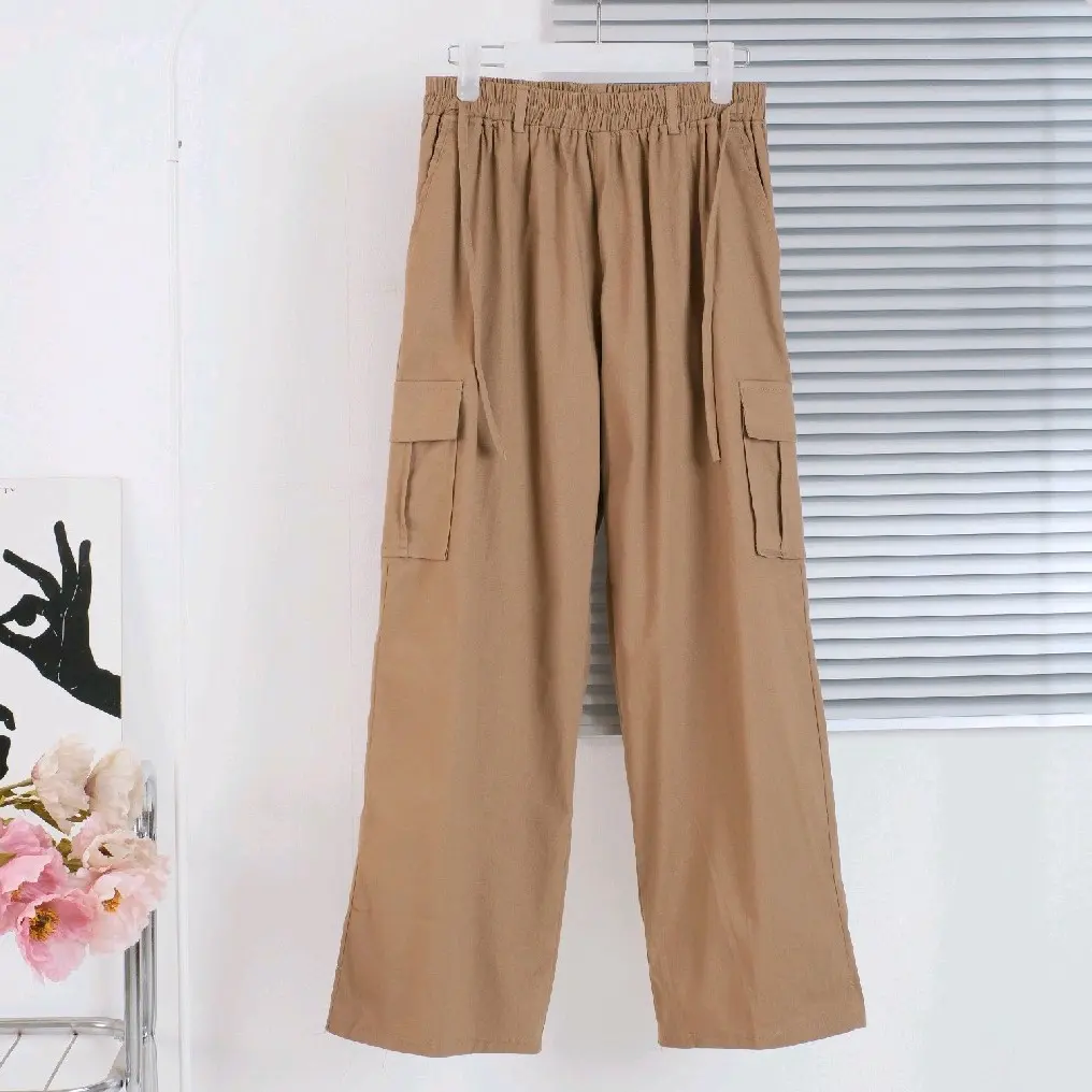 Celana Cargo Wanita Jumbo Big Size Kantong Besar Katun Tebal Karet Panjang kulot stripe ootd  celana