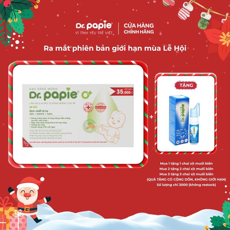   Phiên Bản Giới Hạn  Gạc rơ lưỡi Dr.Papie bản mới vệ sinh lưỡi nướu khoang miệng an toàn cho bé sơ sinh  60 gói hộp  