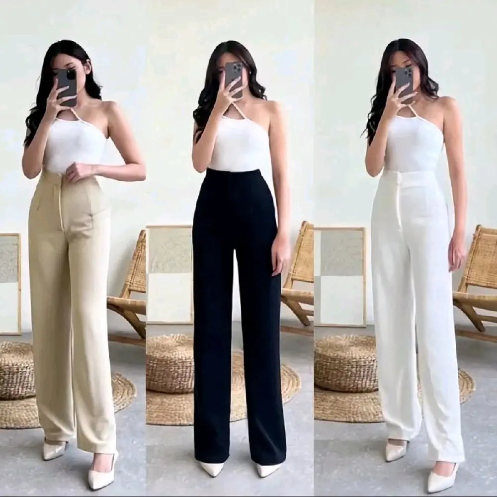 HD - COZIE PANTS RIB KNIT Premium Highwaist Cullote Loose Pants Friendly Celana Panjang Wanita Anti Kusut Formal Kasual kulot Basic