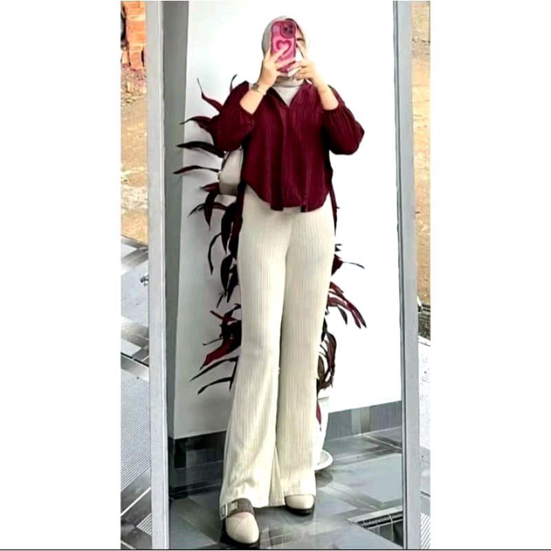 Celana Cutbray knit japan line wanita dewasa - Celana cullote cutbray knit rib 5