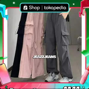 Celana Kiya Cargo Pant Serut Kulot Highwaist Wanita Casual Kain Katun Bukan Linen - Drill Vintage Style celana cargo tali samping Loose Fit Kantong Santai Navy Standar Max 100kg Panjang non Stretch Formal