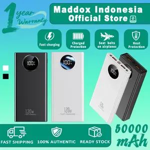 Maddox Powerbank 50000mAh Kapasitas Super Besar 120W Pengisian Cepat untuk iPhone/Android dengan Perlindungan Keamanan dan Tampilan Digital LED
