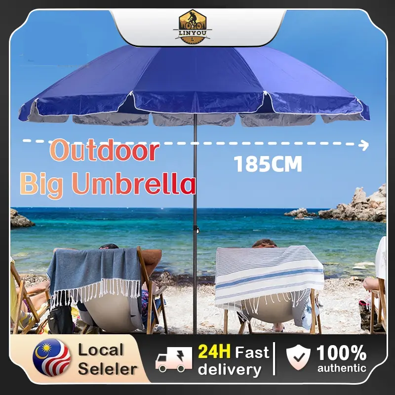 【LY】2.4M 3M Rainbow Parasol Umbrella UV Protection Adjustable Outdoor Beach Picnic Canopy Payung Khemah Besar Pasar Malam