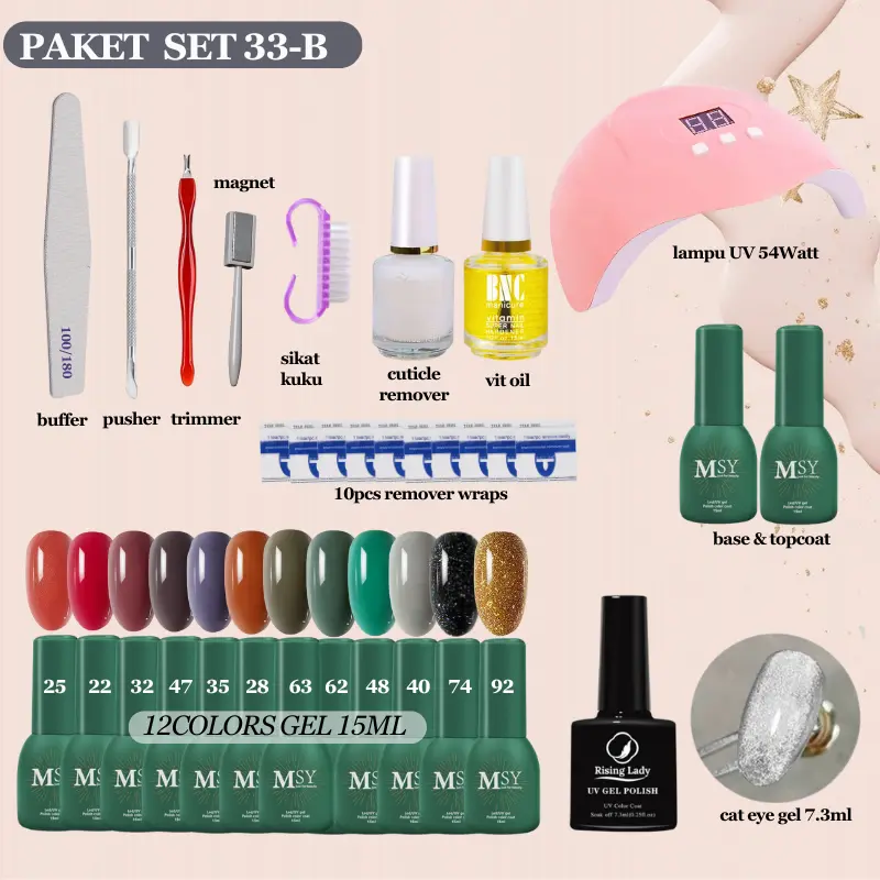 MSY SET NAIL ART LENGKAP 31IN1/33IN1/60IN1/SET KUTEK GEL NAIL POLISH UV/UNTUK NAIL ART PEMULA 2