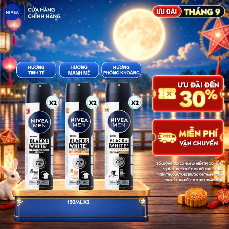 Combo 2 Xịt Khử Mùi Nam NIVEA MEN 150ml Ngăn Mồ Hôi & Mùi Cơ Thể 48H-72H - Deep…