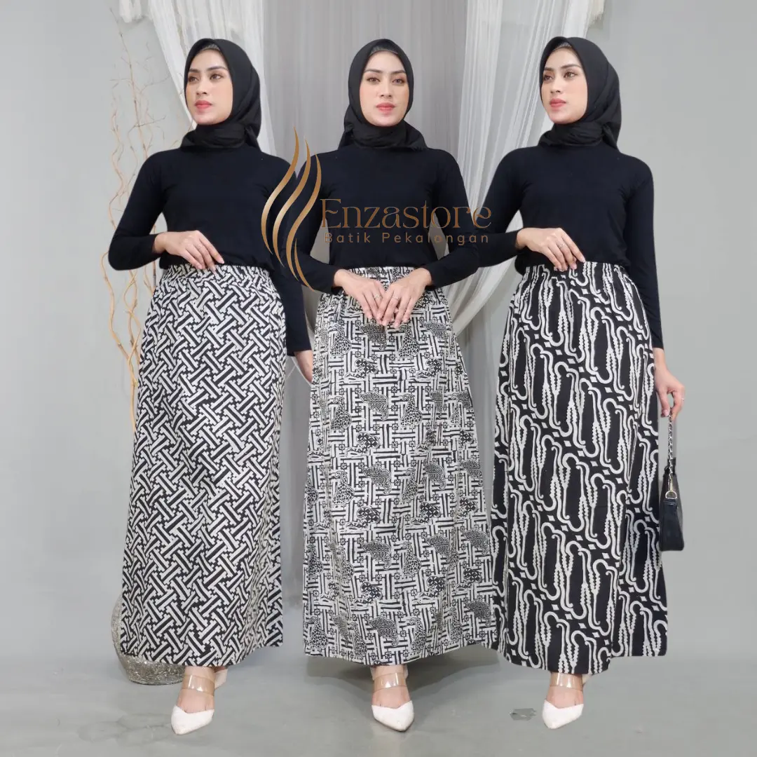 Rok Span Monokrom Hitam Manis Motif Cap Batik Handmade Bahan Katun Premium Rok Batik Cantik
