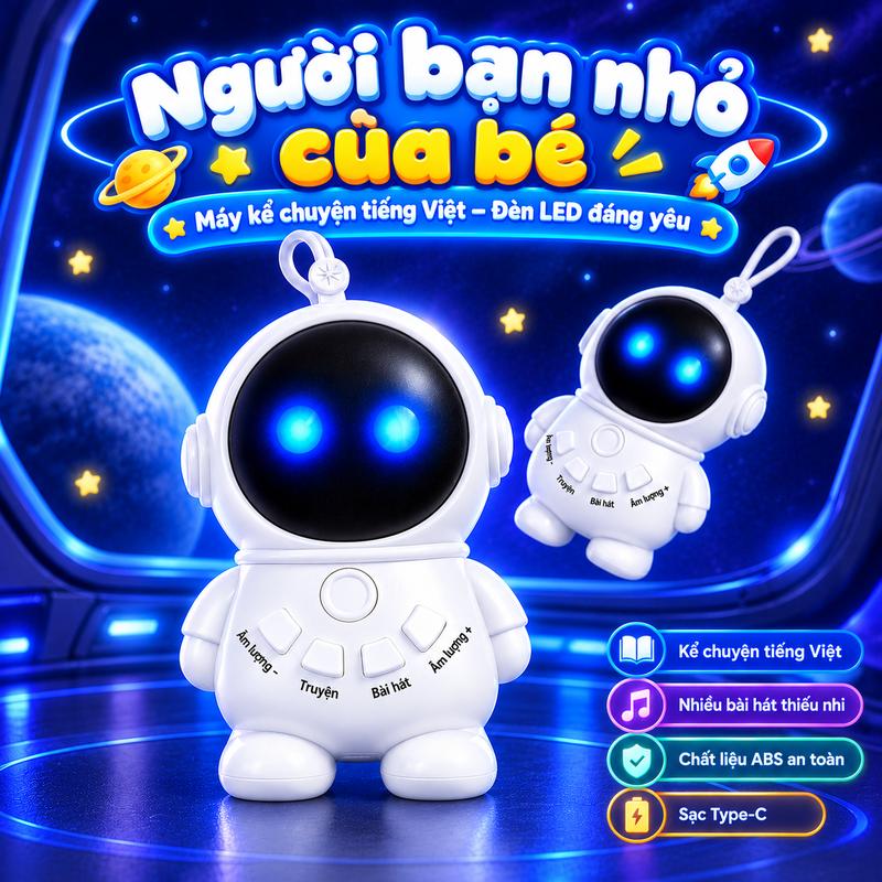 Máy kể chuyện phi hành gia (tiếng Việt) – Nhạc truyện đa dạng, âm thanh chuẩn bảo vệ tai, ABS không mùi an toàn khi cắn, bo tròn mọi cạnh – Học sớm không lo, mẹ nhàn cái