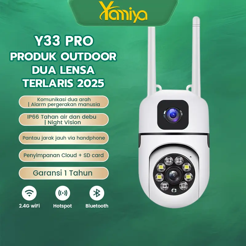 Yamiya  COD V380 Y33 Outdoor Dual Lens CCTV Camera Kecil HD 1080P WIFI Koneksi Nirkabel Penglihatan Malam Lensa Ganda Kamera Keamanan Dua Pelayaran PTZ Wireless