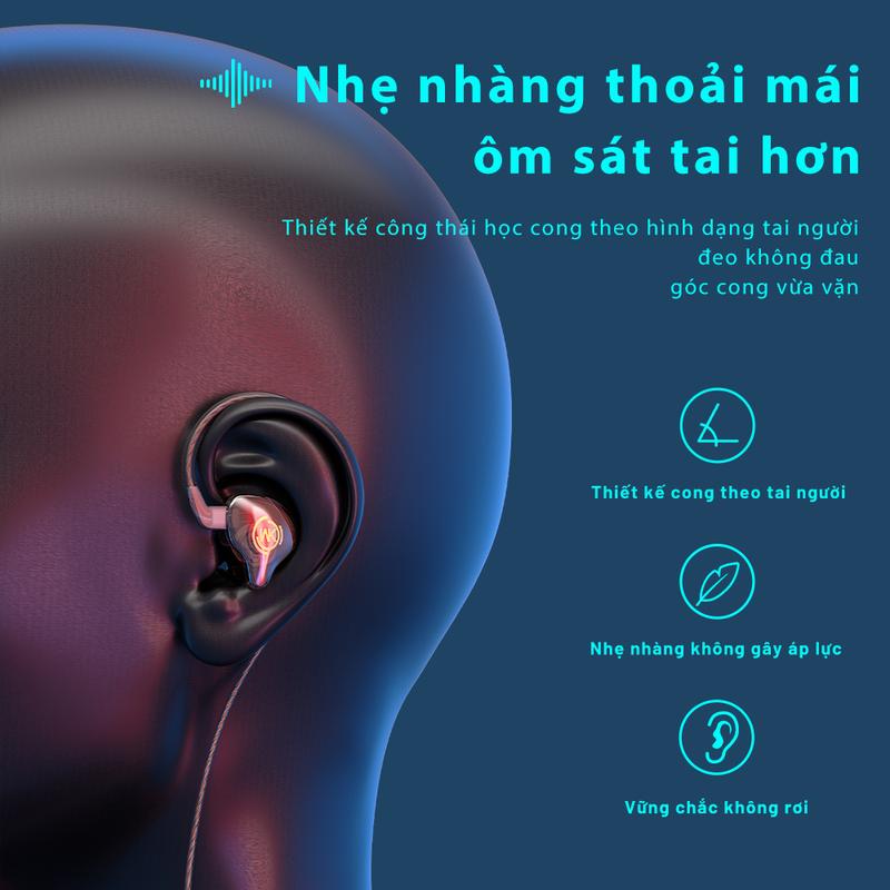 Tai nghe dây nhét tai WEKOME YC08 ssgaming tích hợp micro, cản tiếng ồn điều chỉnh âm thanh Trong Suốt BH chính hãng 5