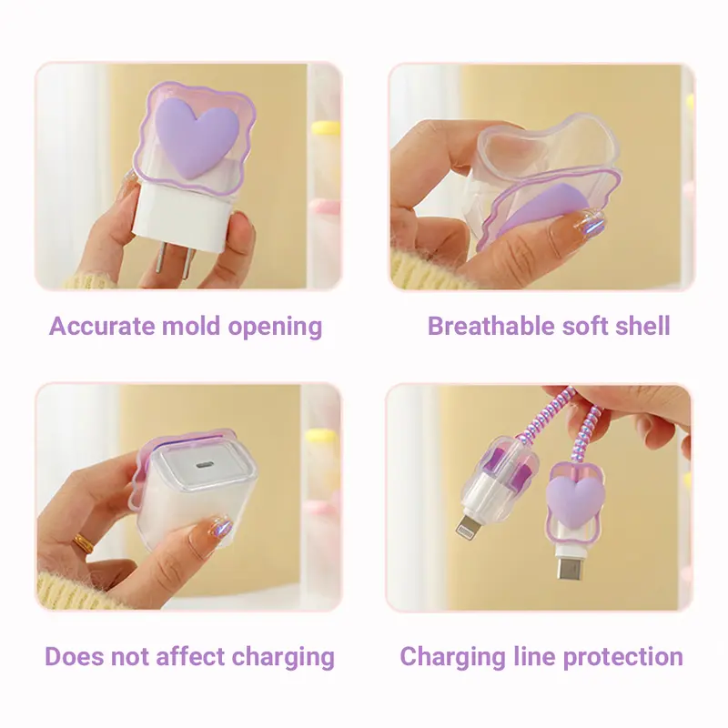 Vỏ Bảo Vệ Bộ Sạc Hoa, Phong Cách Hàn Quốc, Thiết Kế 3D, Tương Thích Với Bộ Sạc 18 / 20W, Ốp Cuộn Dây Trong Suốt, Dụng Cụ Cuộn Dây Cáp, Bảo Vệ Cáp, Tương Thích Với USB / Type C 5