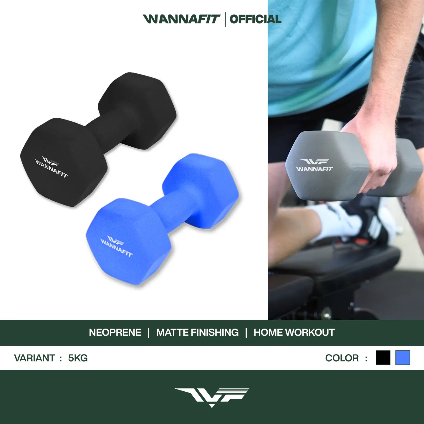 WANNAFIT Dumbbell 5kg Vinyl Neoprene | Dumbel Barbel 5 kg Anti Slip | Alat Latihan Beban