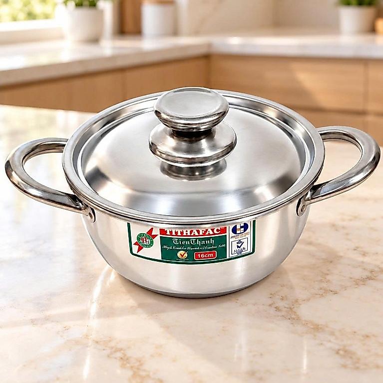 NỒI BẦU INOX 430 1 ĐÁY TỪ TITHAFAC (Đường kính 16cm- cao 8cm) S I Ê U RẺ
