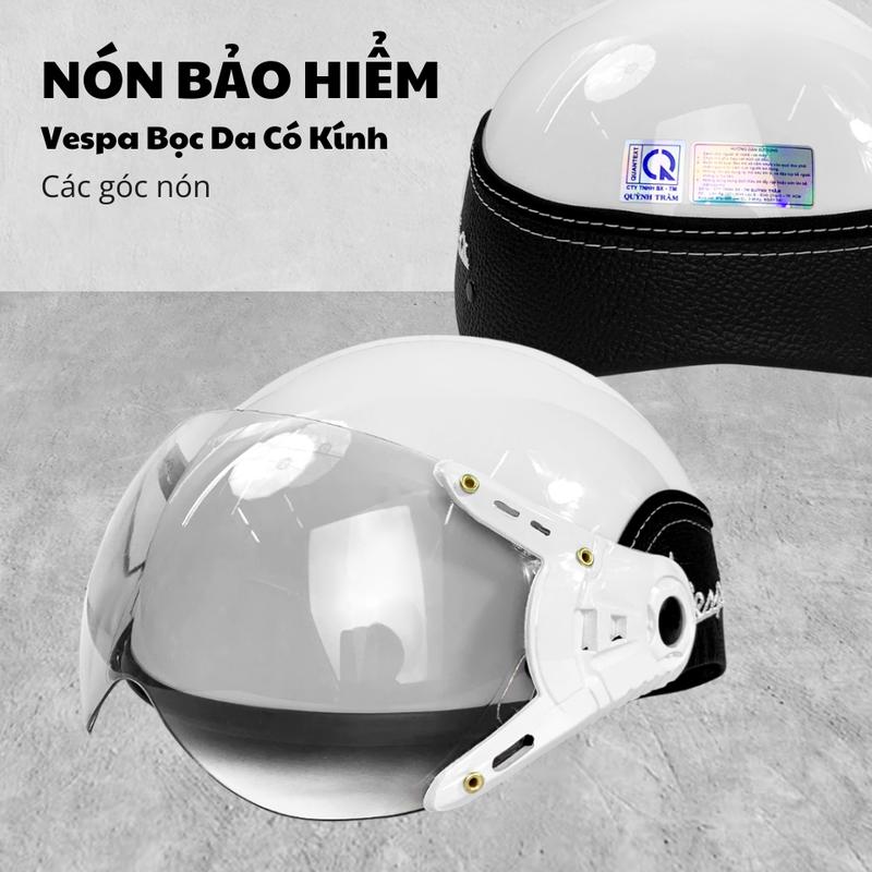Nón Bảo Hiểm Vespa Bọc Da - Có Kính Che Nửa Mặt