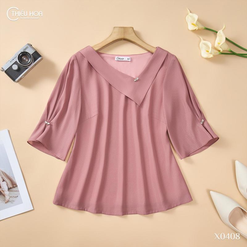 Áo Kiểu Voan Nữ Trung Niên Thanh Lịch, Trang Nhã tặng mẹ Thương Hiệu Thiều Hoa AN5X0408
