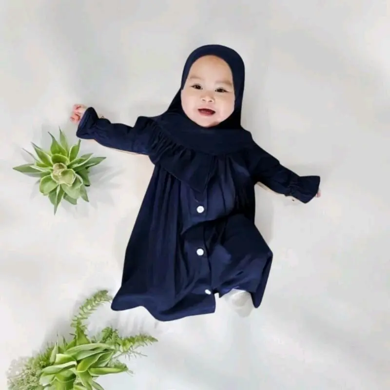 Newborn Set Gamis Bayi Anak Perempuan Kancing 0 - 18 Bulan/ Setelan Muslim Baju 0
