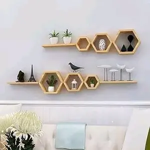 Rak Dinding Hexagonal Hiasan Dinding Aesthetic Rak Hexagonal Kayu Jati Belanda
