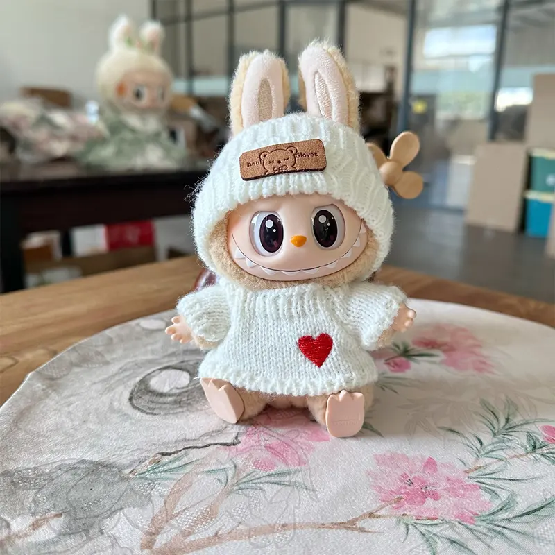 [Clothes only] labubu doll clothes pendant LALBUBU bear label hat love sweater set Cute Decoration Little Cloths#472032LS 4