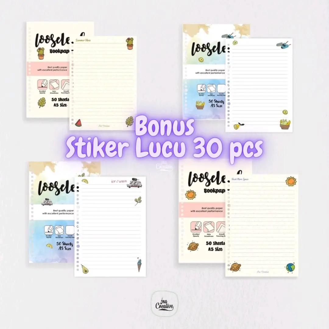 Ina Creative Loose Leaf Kertas Isi Binder A5 Garis Isi 50 Lembar 20 Ring Bergaris Refill Paper Isian Aesthetic Lucu Warna Berwarna Grid Kotak Dotted Dot Titik Plain Polos B5