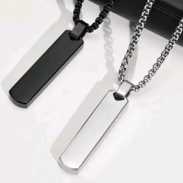 (KL6) KALUNG RANTAI TITANIUM PRIA LONTIN BALOK TEBAL KOREA SILVER HITAM TERBARU ANTI KARAT -CJR TITANIUM Liontin 8