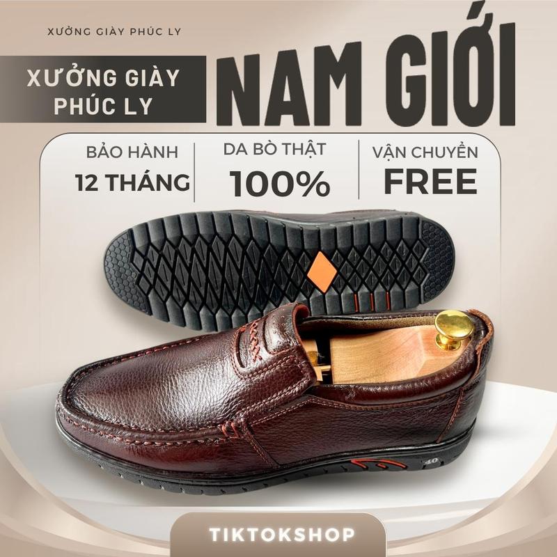    lùi 1 size   Giày Mọi Da Bò Thật Đế Cao Su Phúc Ly - Mã Tri Ân Thời Trang Nam Da Bò 100% Độ Bền Cao Độ Bóng Đẹp 