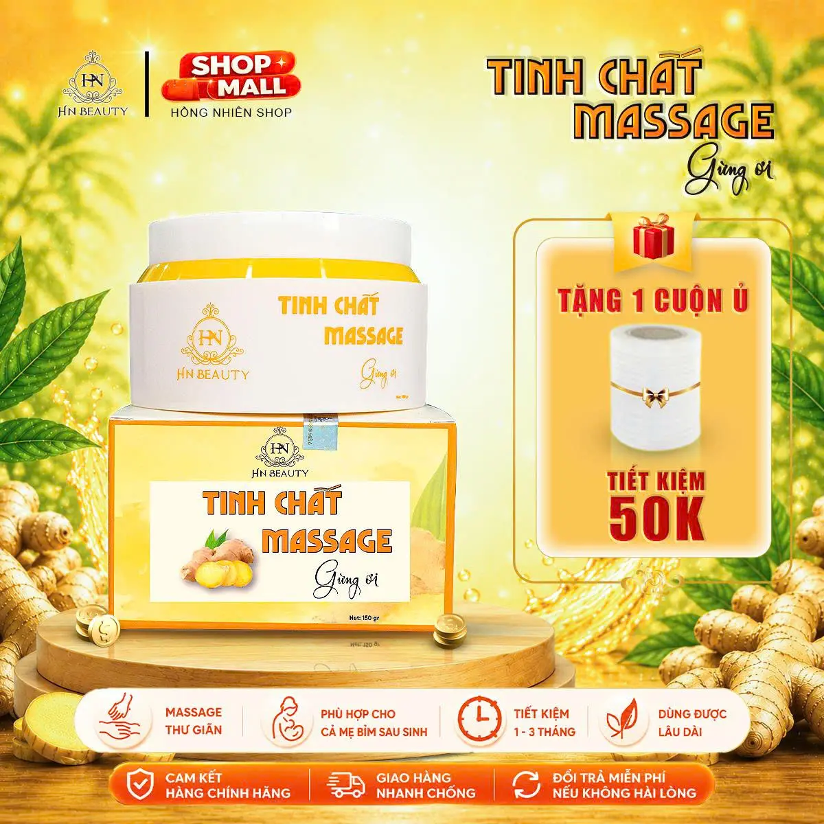 [ NÂNG CẤP - HỘP LỚN ] Kem Tinh Chất Massage Gừng Ơi Đậm Đặc- Chiết Xuất Gừng, Nghệ, Cam Thảo HN BEAUTY - Hồng Nhiên shop