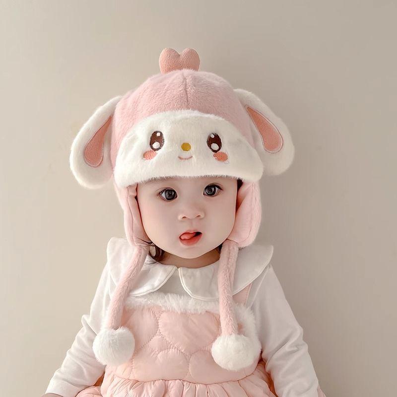 Mũ Bảo Vệ Tai Cho Em Bé Ấm Áp Mùa Đông, Phong Cách Hoạt Hình, Màu Trơn Cho Trẻ Sơ Sinh Bé Trai Và Bé Gái, Nắp Ca-Pô Nhồi Bông, Dày Dặn, Mũ Bịt Tai Lông Giả, Cho Trẻ Em