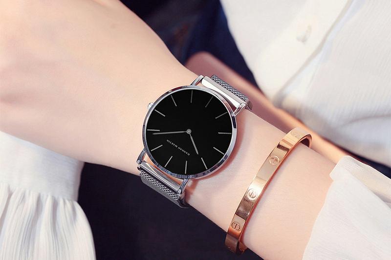 Product Introduction of HANNAH MARTIN Women's Waterproof Watch Light Luxury Minority Minimalist Steel Mesh Strap Slim Watch CV36W 39