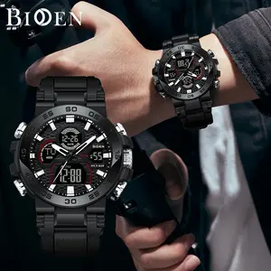 BIDEN Jam Tangan Pria Anti Air Original Digital&Analog Bercahaya Alarm Tali Silikon Jam Tangan Cowok Olahraga   YNR036