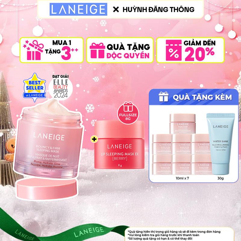   LANEIGExHUỲNH ĐĂNG THÔNG  COMBO Mặt nạ ngủ Laneige Bouncy & Firm 60ml & Mặt nạ ngủ môi Laneige Berry 8g 