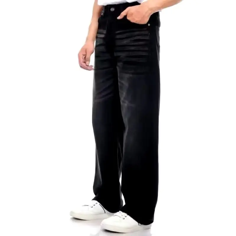 Celana Jeans Wide Leg Wisker Lebar Gombrong Skena Black Wisker pria loose fit jumbo big keren Bahan Denim Unisex Panjang Hitam Straight Denim 13 OZ Non Skinny - Oversize 2