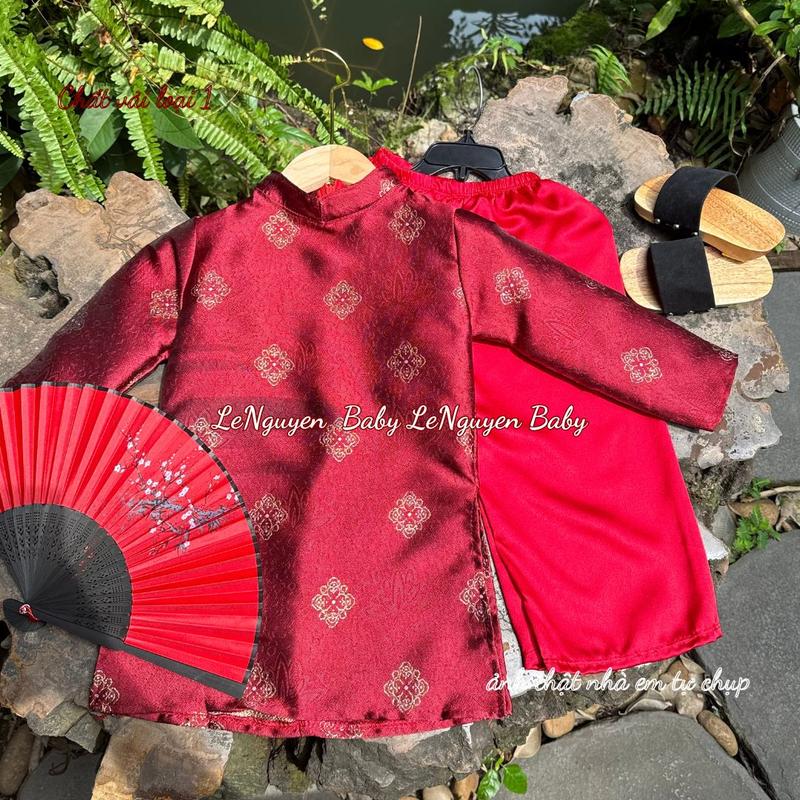  Bộ áo Dài Cát Tường cho bé màu đỏ mận xinh xắn - Diện đẹp đón tết bình an và may mắn 