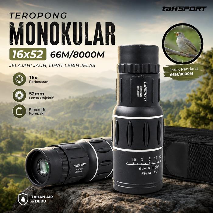 Gambar TaffSPORT Prime Teropong Monokular Focus Zoom Lens 66M/8000M - 16x52 dari tara outdoor Kota Administrasi Jakarta Barat Tokopedia