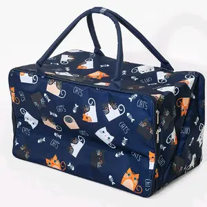 Travel Bag Jumbo Kucing Kanvas Wanita Tas Pakaian Jumbo Tas Mudik Jumbo taslan weatherproof kapasitas tinggi tosca lipat ️ pink stripesputih unisex