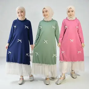 Gamis Anak Perempuan Kimberly Gogofashion 903 Tempelan Pita Bahan Knit Kombinasi Tile Terbaru !!!