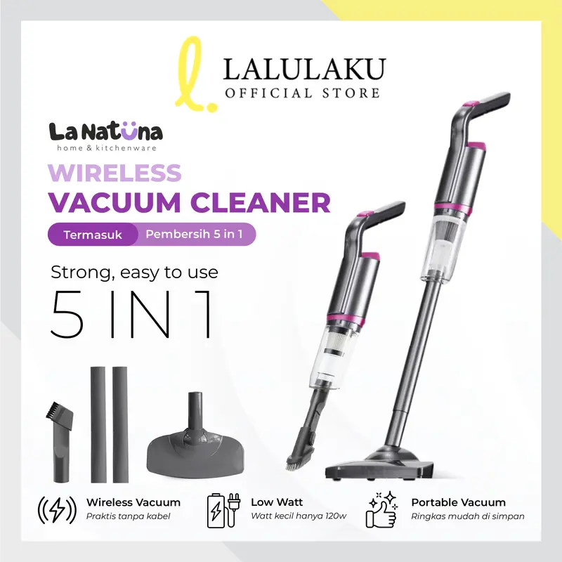 La Natuna Vacuum Cleaner 5in1 Kapasitas 1.5 Liter 8500Pa Portable Mini Penyedot Debu 120W Rechargeable vacuum tanpa kabel 0