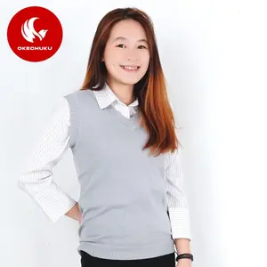 Rompi rajut wanita model polos V Neck Knit Vest Rompi Seragam Sekolah