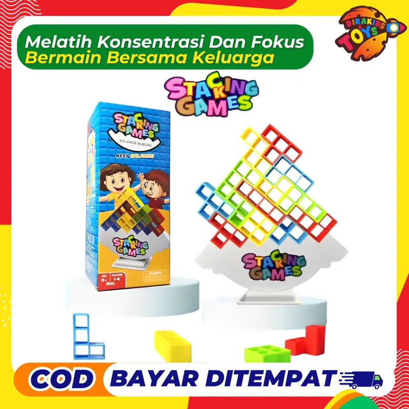 Mainan Edukatif Anak Balancing Block Tetris Tetra Tower Games Fun Balok Susun 2