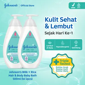 JOHNSON'S Milk + Rice Hair & Body Baby Bath 500 ml (PAKET ISI 2) - Sabun Mandi Bayi Cair