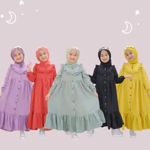 gamis crinkle renda dada anak usia 2tahun sampai 12 tahun size 2.4.6.8.10.12/gamis muslim anak/dres anak perempuan/tanpan hijab Lembut Baju