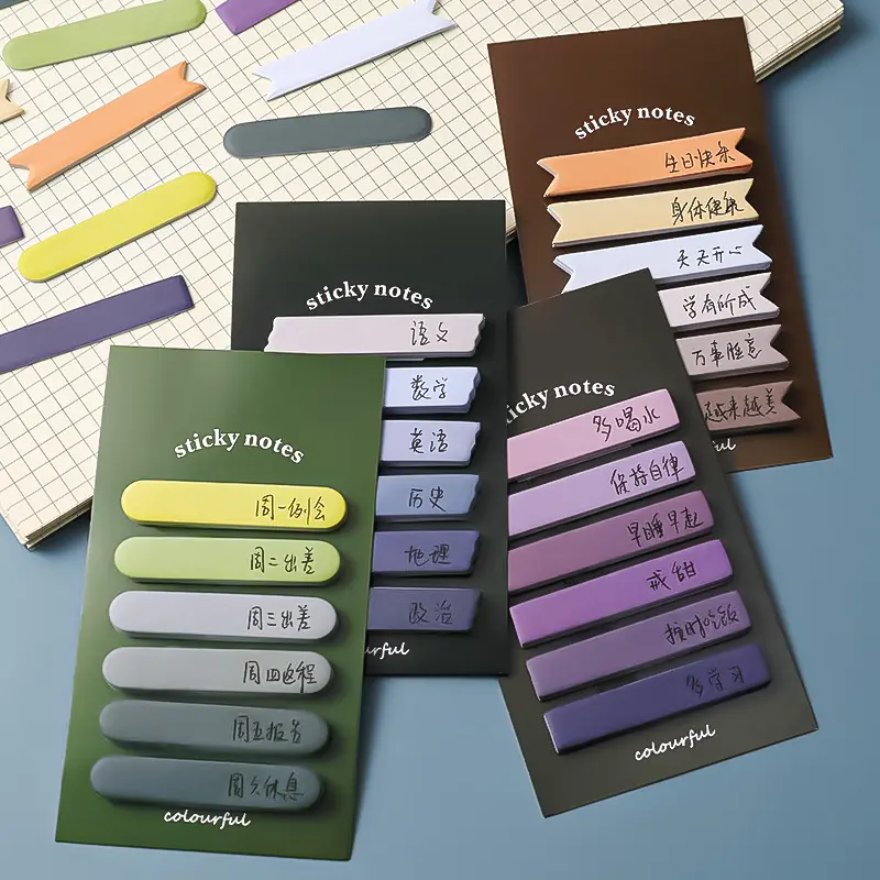 6pcs/set Morandi Color Memo Pad Solid Color Index Sticky Notes Message Notes N Times Sticky Student Stationary Office Supply