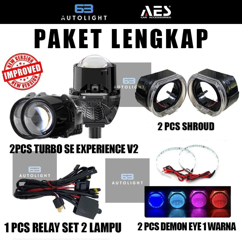 [PAKET LENGKAP] 2 Biled Turbo SE Experience Version 2 + Shroud Classic + Demon + Relay Kabel Set Car / Motorcycle