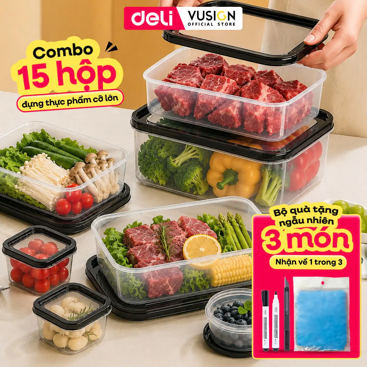 [FLASH SALE - BỘ QUÀ TẶNG RANDOM] COMBO 15 Hộp đựng thực phẩm Deli Hũ nhựa, lọ nhựa siêu kín chống ẩm mốc, Đựng Đồ Ăn Đựng Gia Vị, Rau Củ Chống Tràn, Có Thể Dùng Trong Lò Vi Sóng, Máy Rửa Bát Tiện Lợi #hopdungthucpham #hopnhua(hdtp)