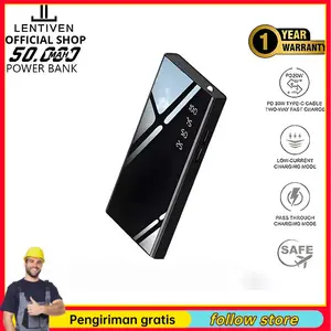 50000mAh Mirror Power Bank - High Capacity Fast Charging Portable Charger with LED Display for iPhone Samsung